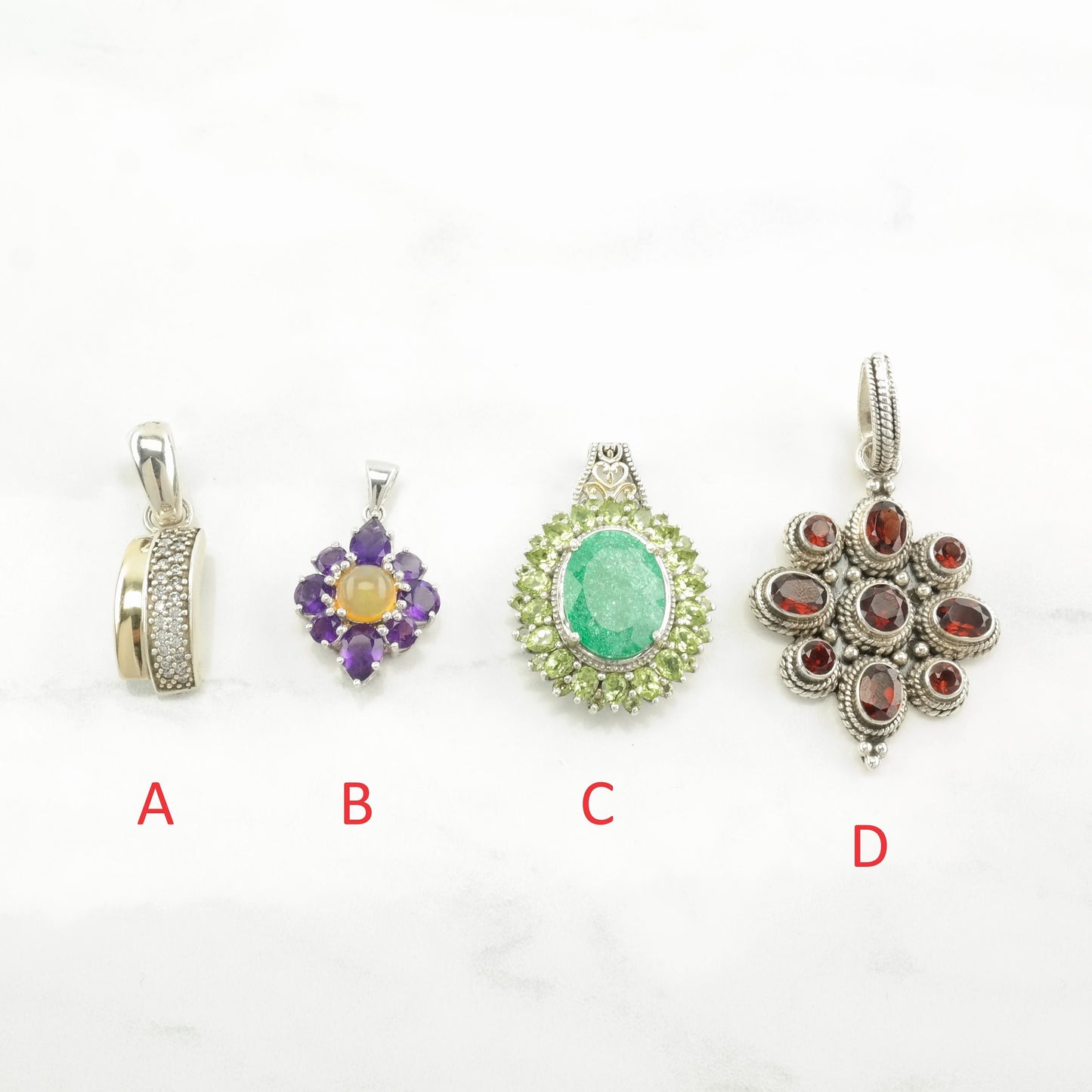 Vintage Choice Of Multi Gemstone Sterling Silver Pendant