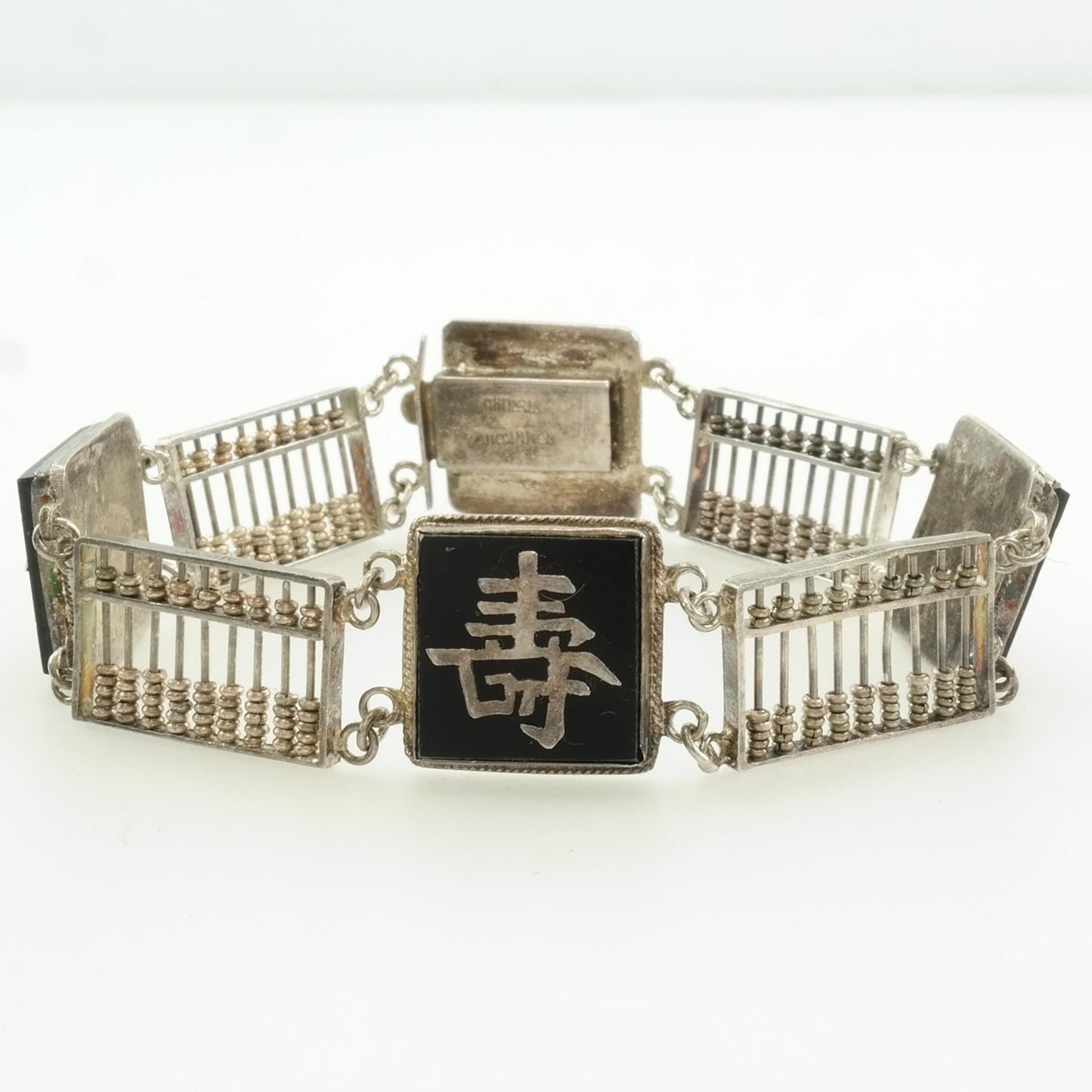Sterling Silver Line Bracelet Black Onyx Chinese, Abacus