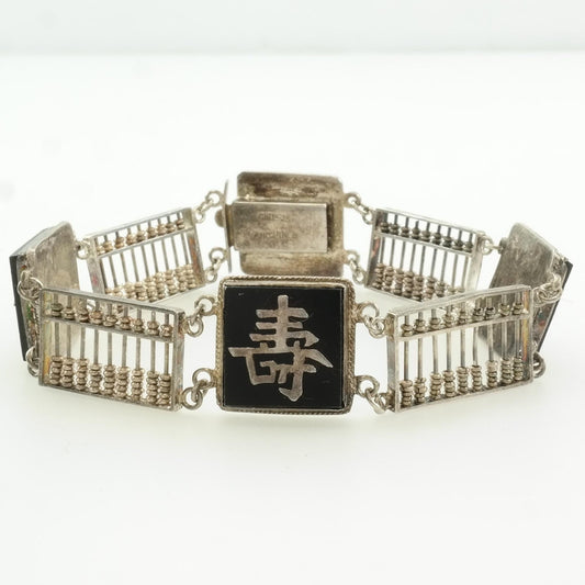 Sterling Silver Line Bracelet Black Onyx Chinese, Abacus