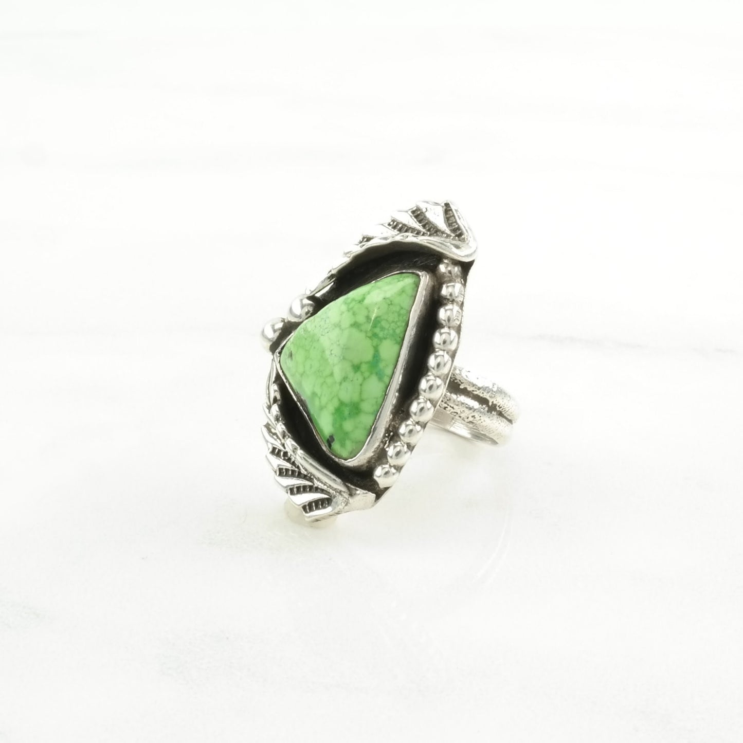 Vintage Native American Silver Ring Variscite Leaf Sterling Green Size 5 1/4