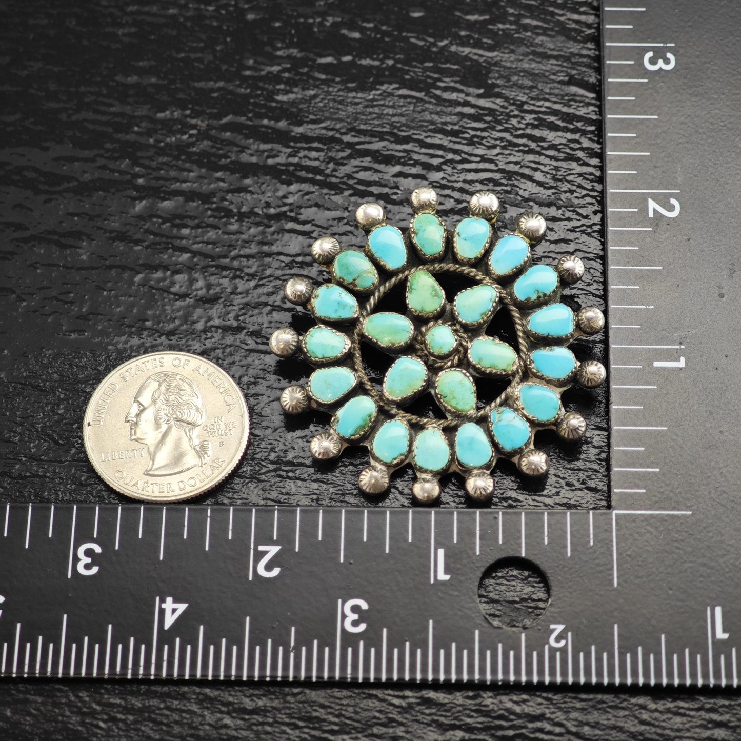 Floral Turquoise Cluster Sterling Silver Brooch