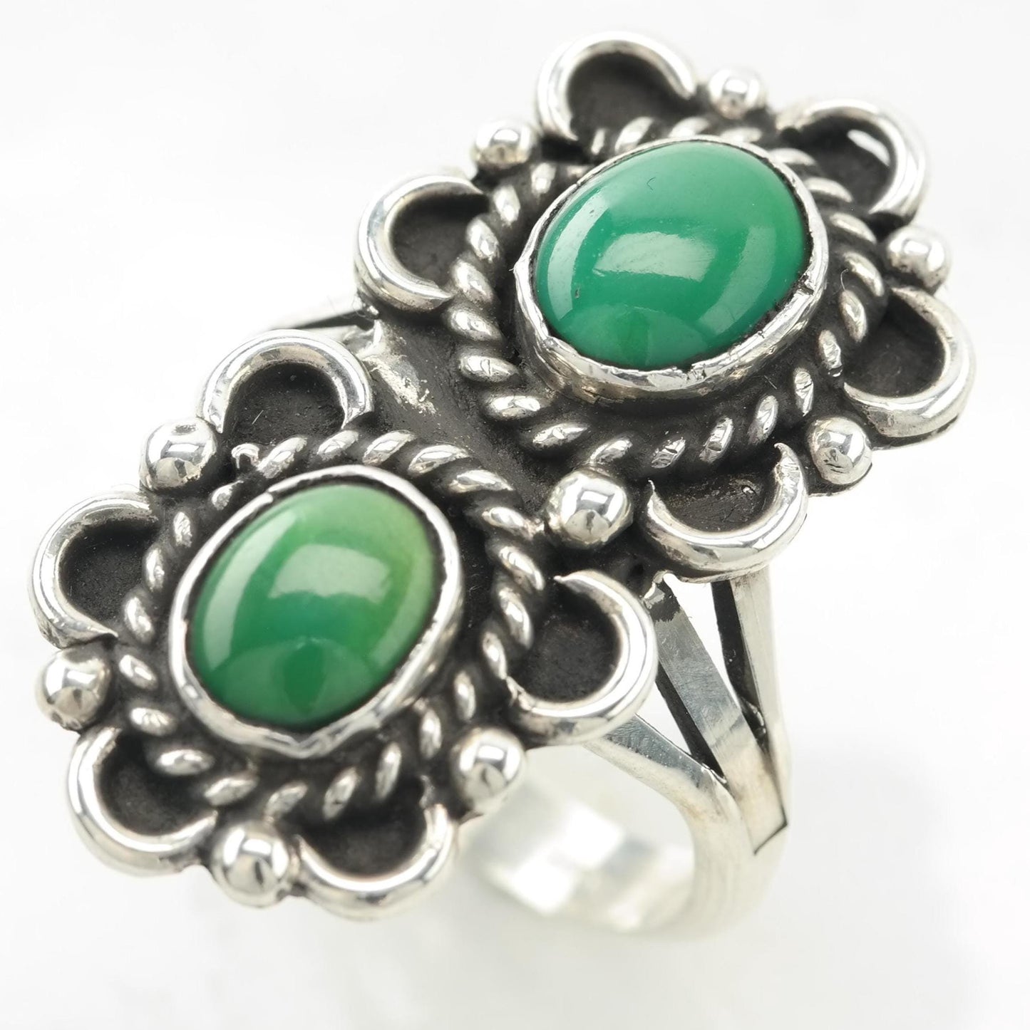Vintage Rescued Silver Ring Turquoise Sterling Green Two Stone