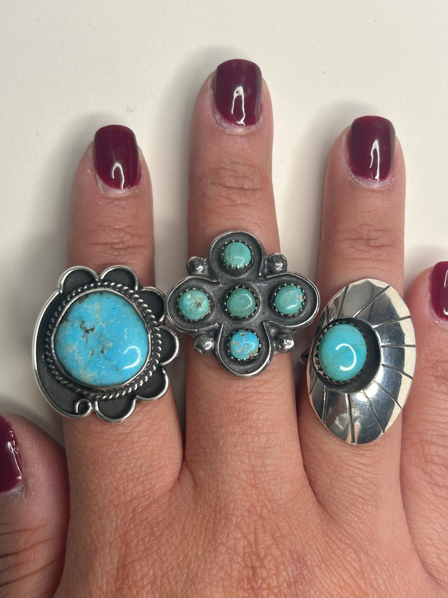 Native American Silver Ring Turquoise Cross Cluster Sterling Size 6 1/4