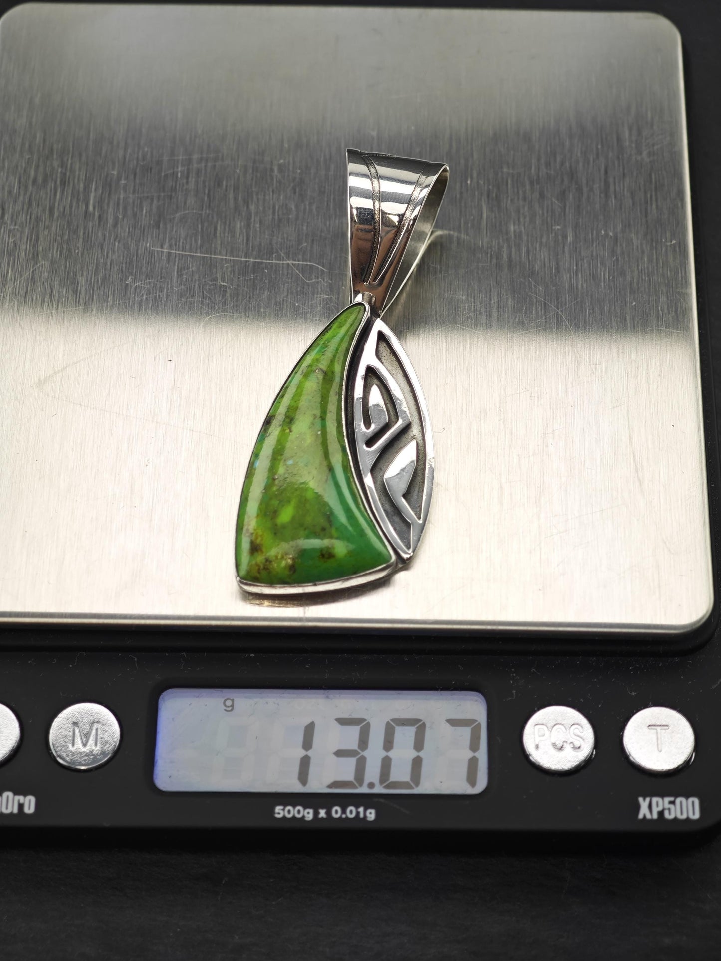DTR Green Dyed Turquoise Pendant, Sterling Silver