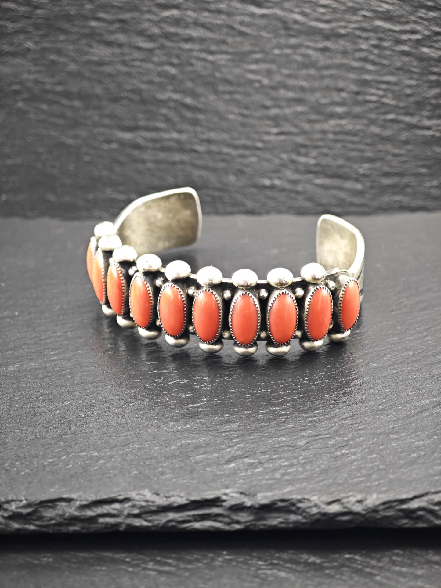 Native American Coral, Cuff Bracelet Sterling Silver