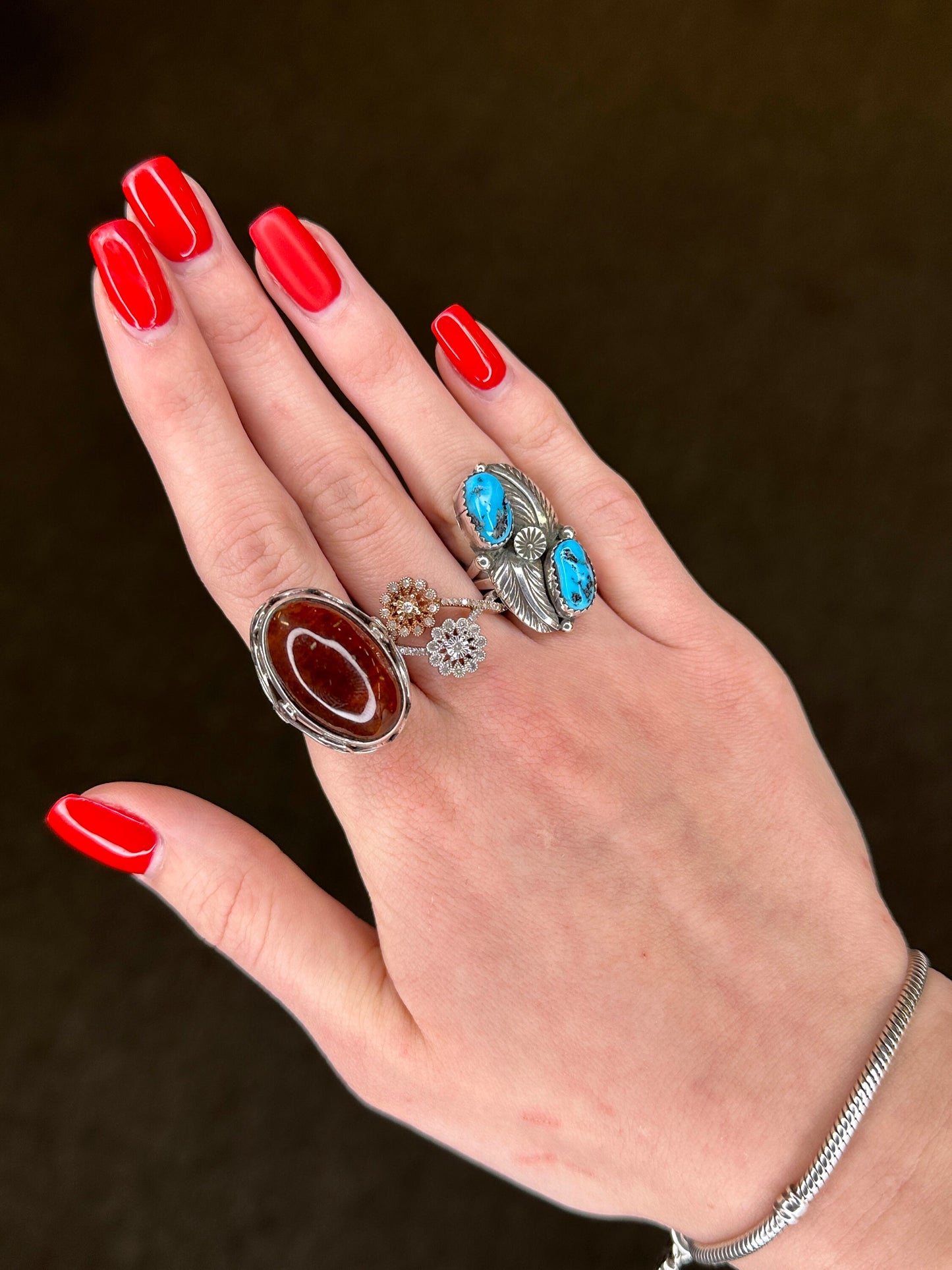 Vintage Sterling Silver Ring Diamond Flowers Rose Gold Plate Size 9