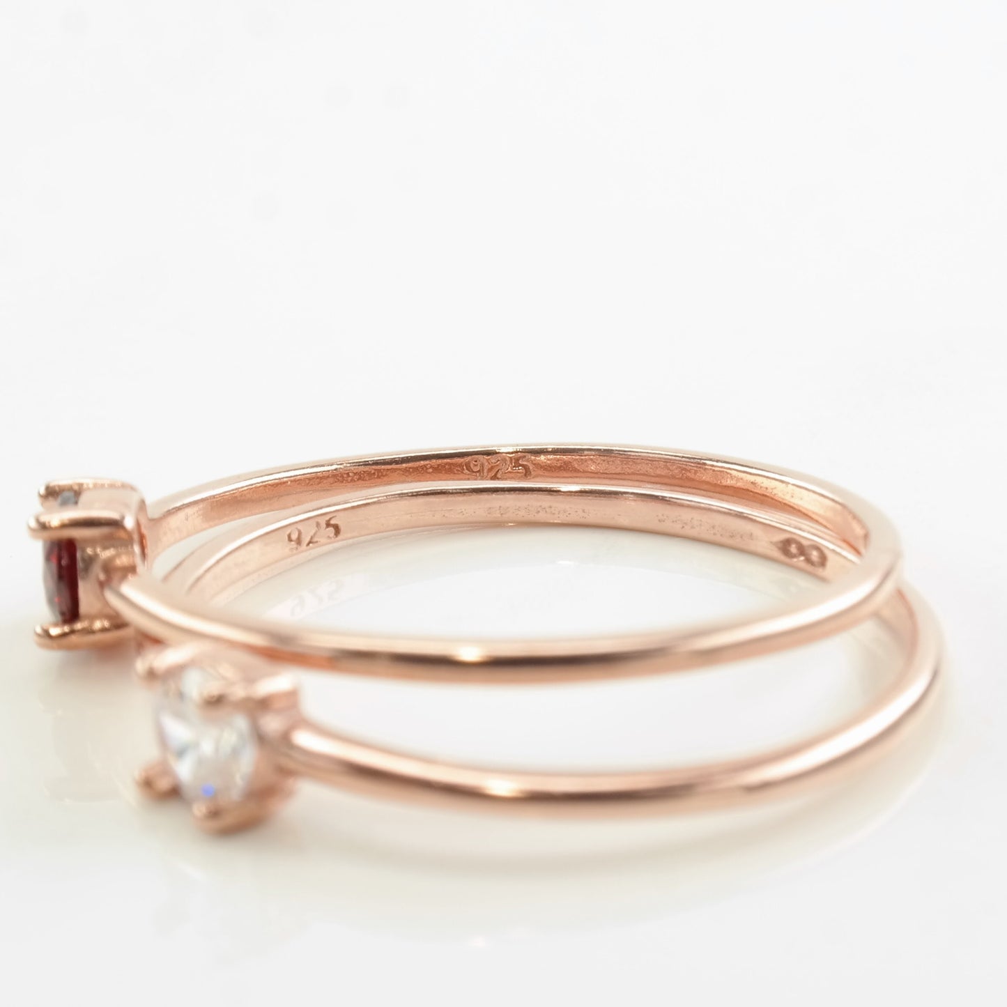 Vintage Minimalist Silver Ring CZ Round Sterling Red Blue Rose Gold Plated Size 6-8