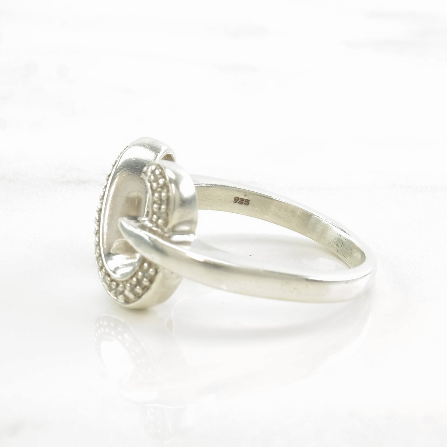 Vintage Sterling Silver Ring Diamond Open Heart Size 10