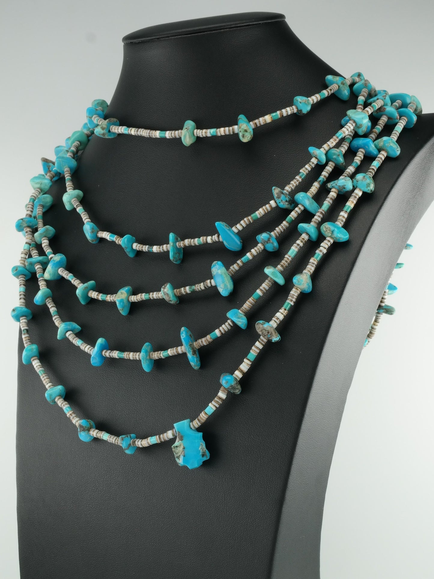 Native American Turquoise 5 strand Heishi Necklace Santo Domingo Sterling Silver