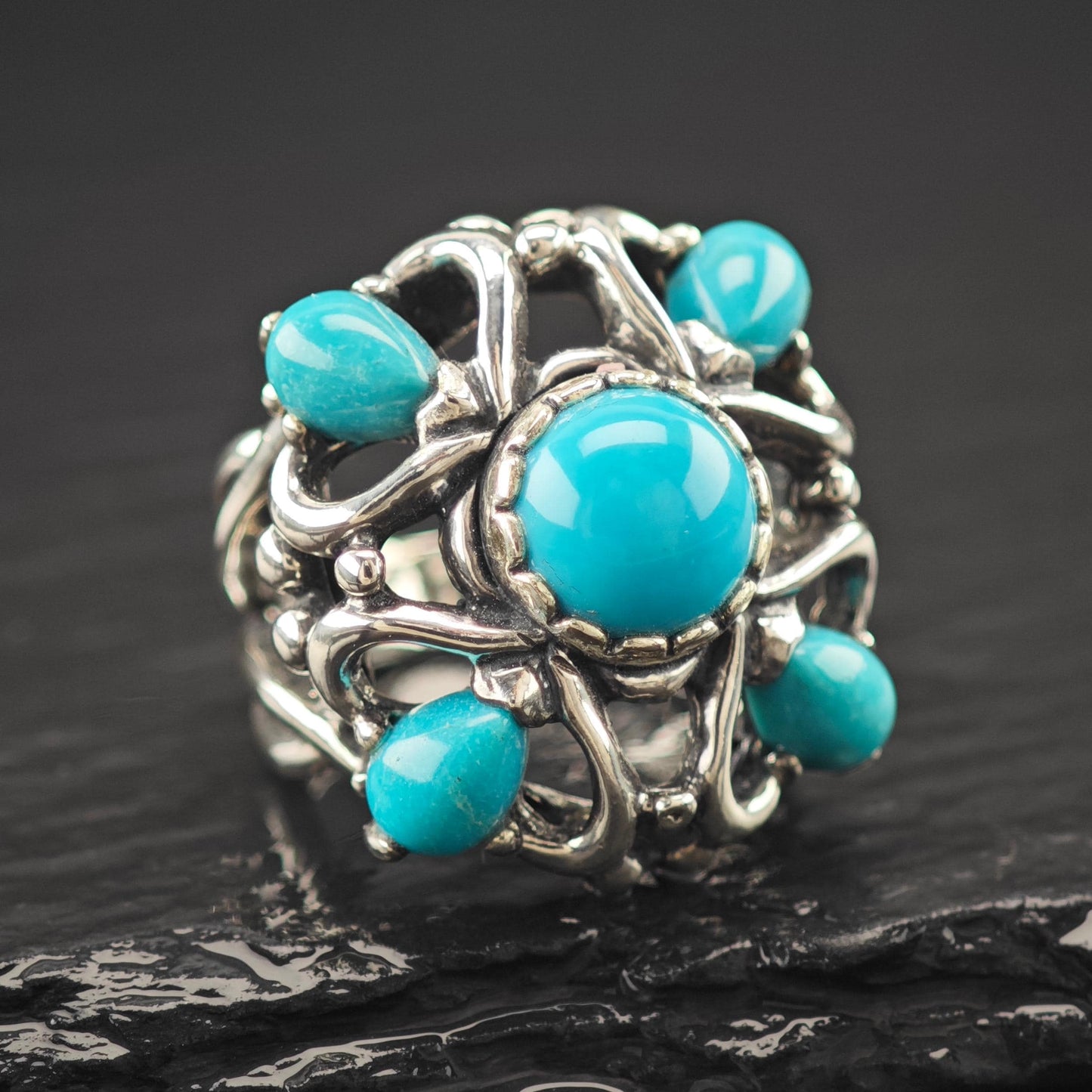 Carolyn Pollack Block Turquoise Ring Sterling Silver