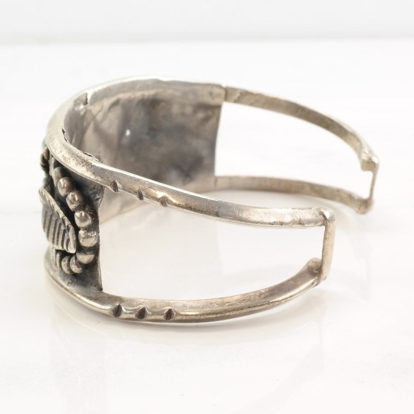 Native American Sterling Silver Turquoise Leaf Triangle Cuff Bracelet