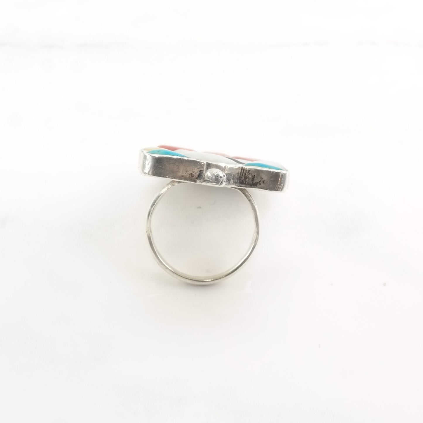 Vintage Sterling Silver Thunderbird Ring with Multi-Stone Inlay