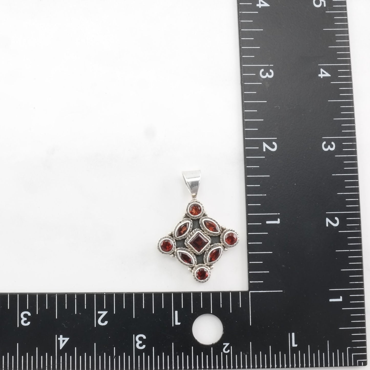 Vintage Garnet Cluster Sterling Silver Pendant