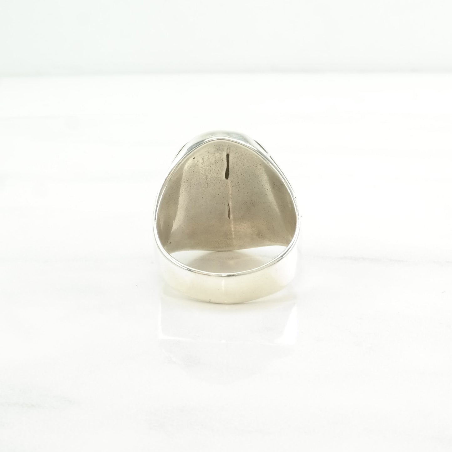 Vintage Native American Silver Ring Turquoise, Onyx, MOP Inlay Sterling Blue, Black, White Size 12 3/4