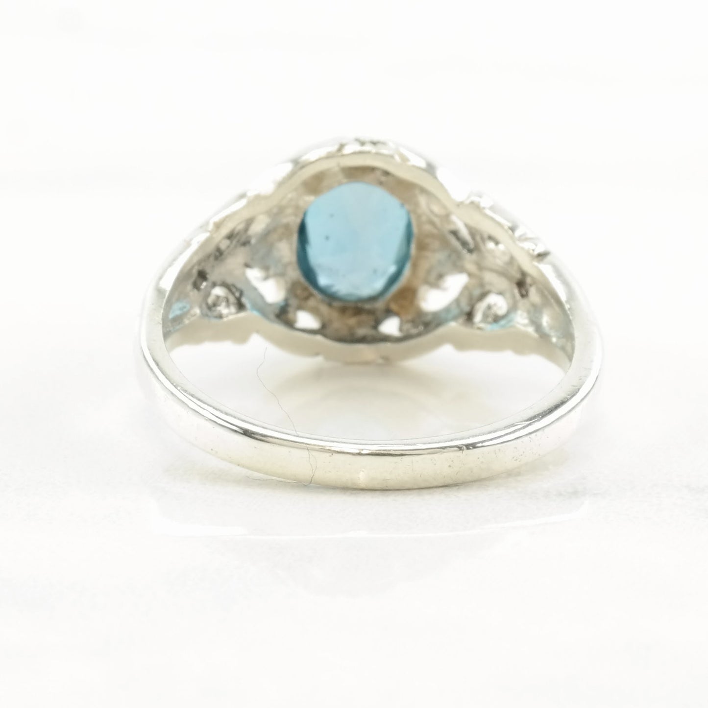 Vintage Kabana Silver Ring Topaz Scroll Sterling Blue Size 8 1/4
