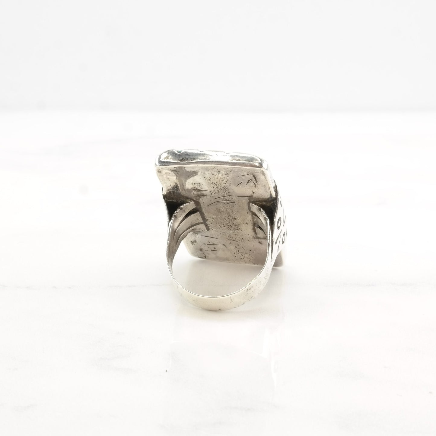 Vintage Southwest Silver Ring Turquoise Rectangle Large Sterling Size 11