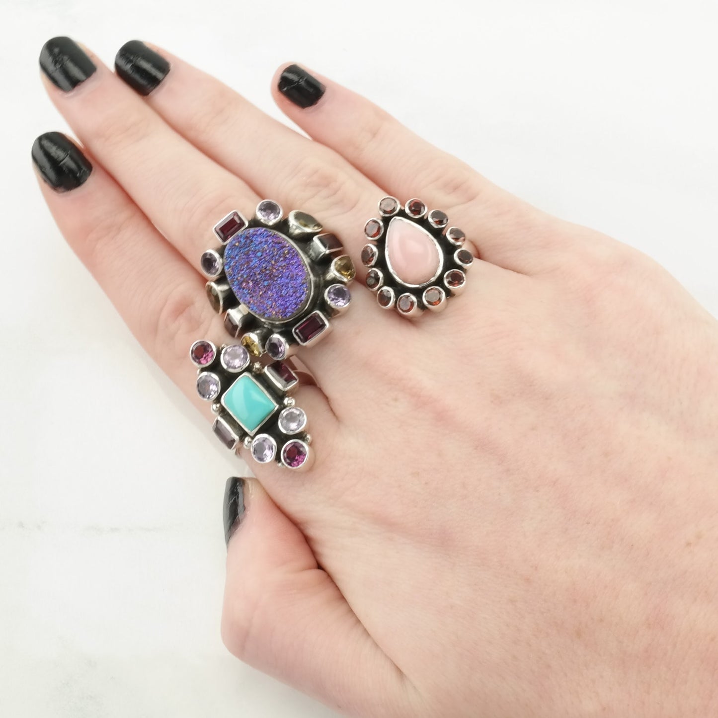 Vintage Nicky Butler Silver Ring Quartz, Garnet, Amethyst, Citrine Cluster Sterling Size 7