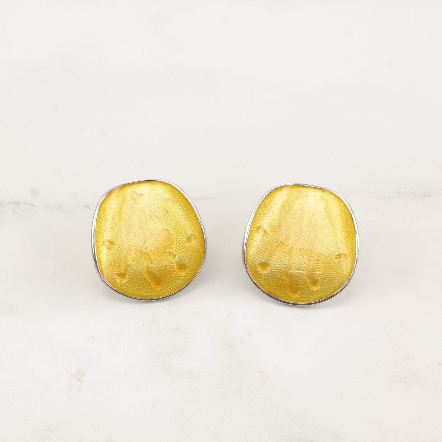 Einar Modahl Sterling Silver and Yellow Enamel Earrings, Norwegian Clip-On Earrings, Circa 1950s