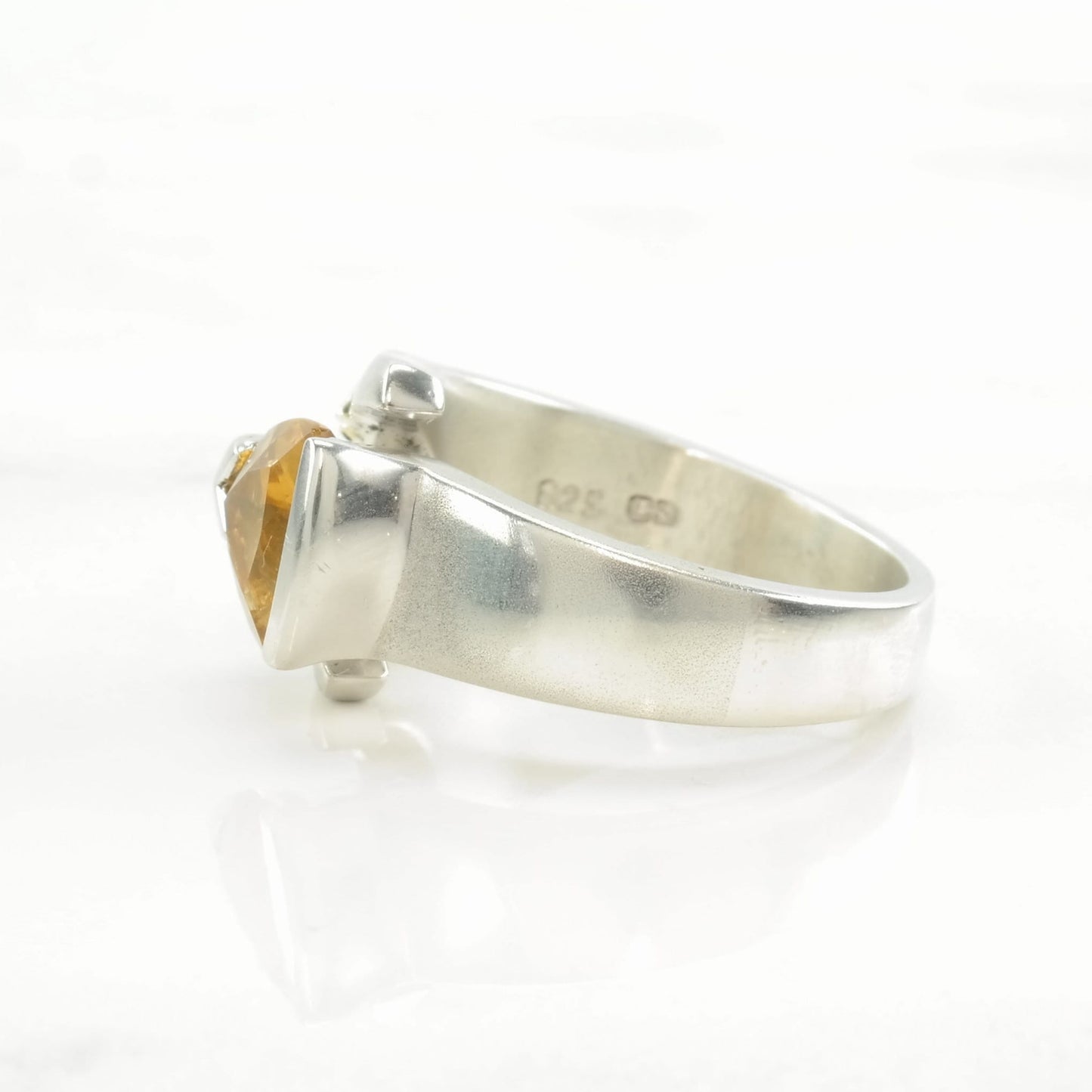 Vintage Sterling Silver Ring Citrine 14K Gold Accent Size 6