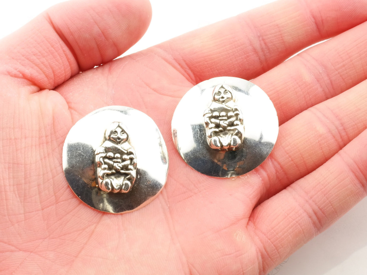 Native American Sterling Silver Fertility Symbol Stud Earrings