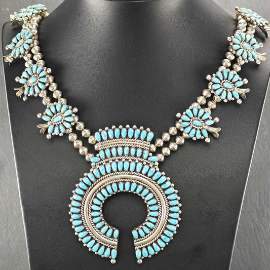 Historic Alice Quam, Zuni, Native American Squash Blossom Necklace Sterling Silver