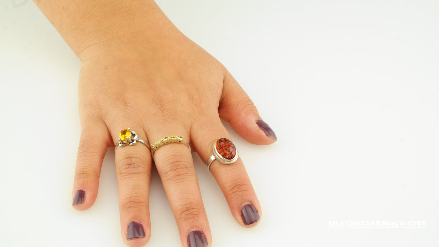 Vintage Sterling Silver Ring Paste Yellow Size 7.5