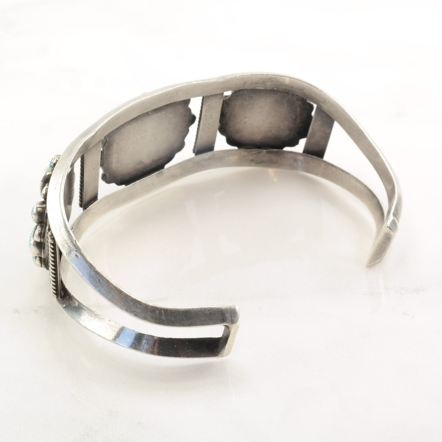 1950's Native American Sterling Silver Cuff Bracelet Petit Point Turquoise Ingot Silver