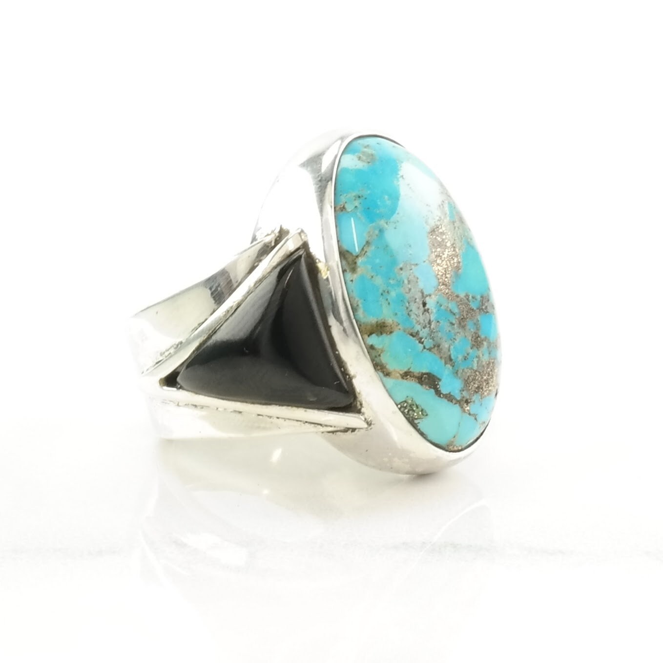 Turquoise Silver Ring, Onyx Sterling Blue, Black Size 7 1/4