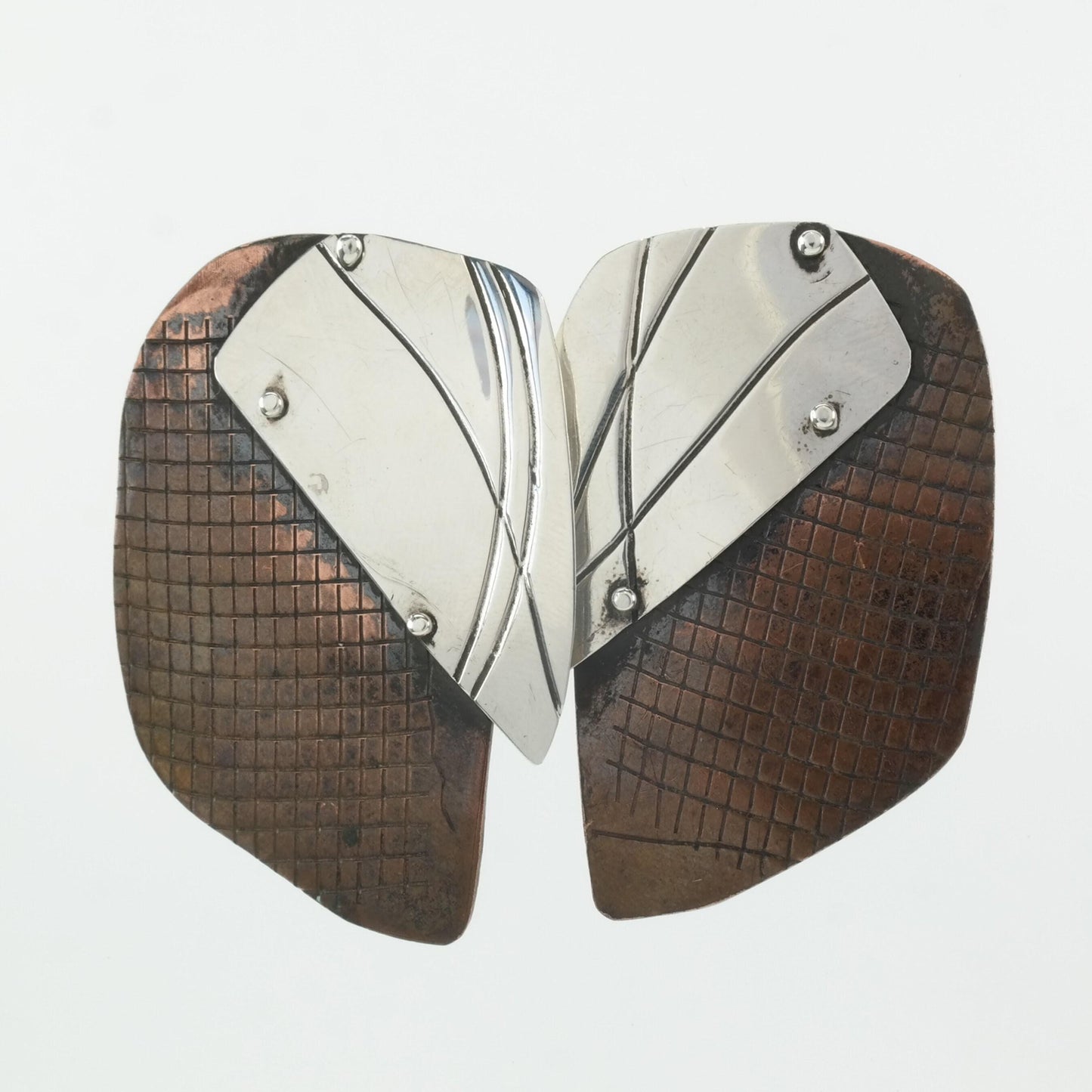 Studio Abstract Stud Earrings Sterling Silver, Copper Textured,