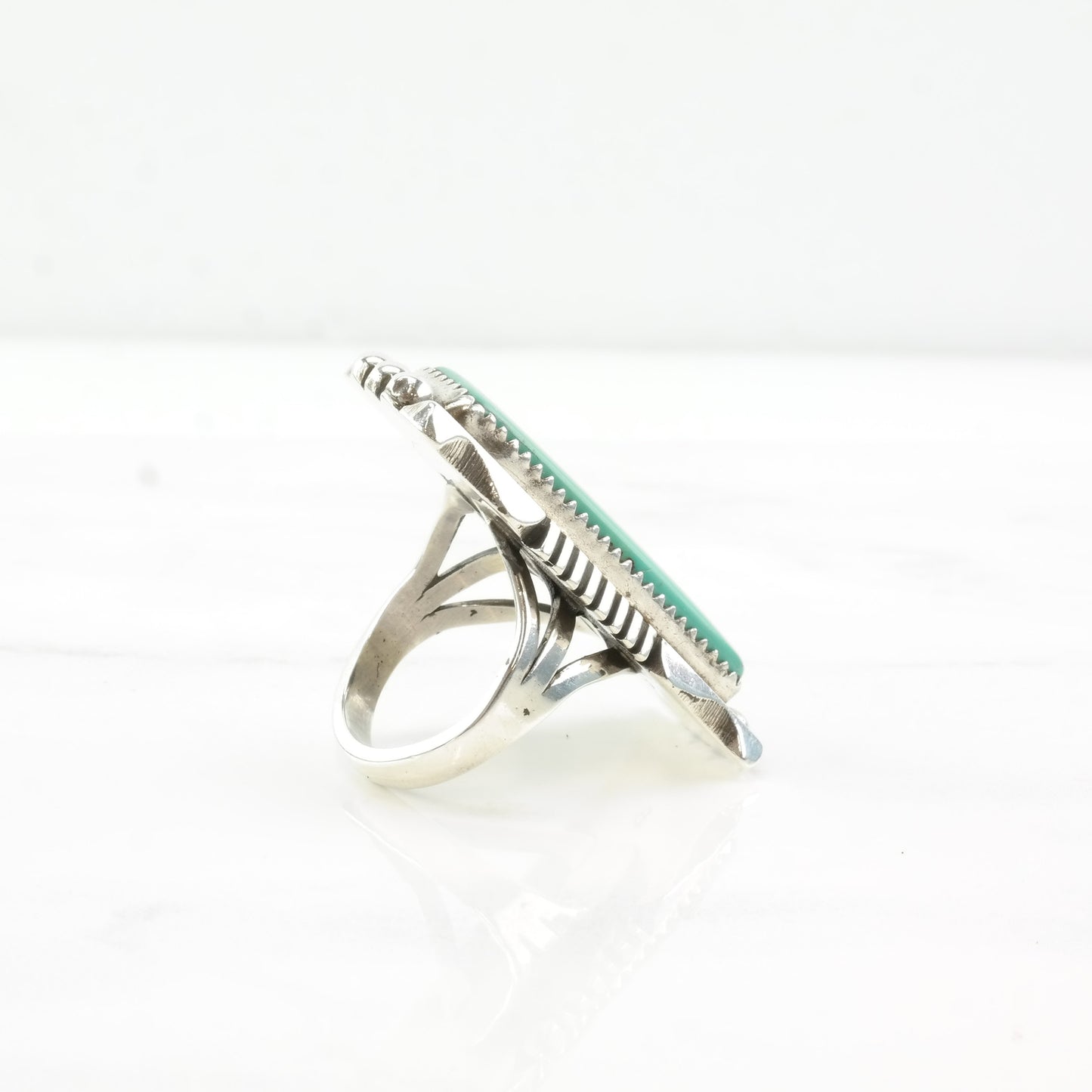 Vintage Navajo Turquoise Ring, Size 8 1/2, Sterling Silver, Blue Turquoise Shadowbox, Signed, Circa 1980s