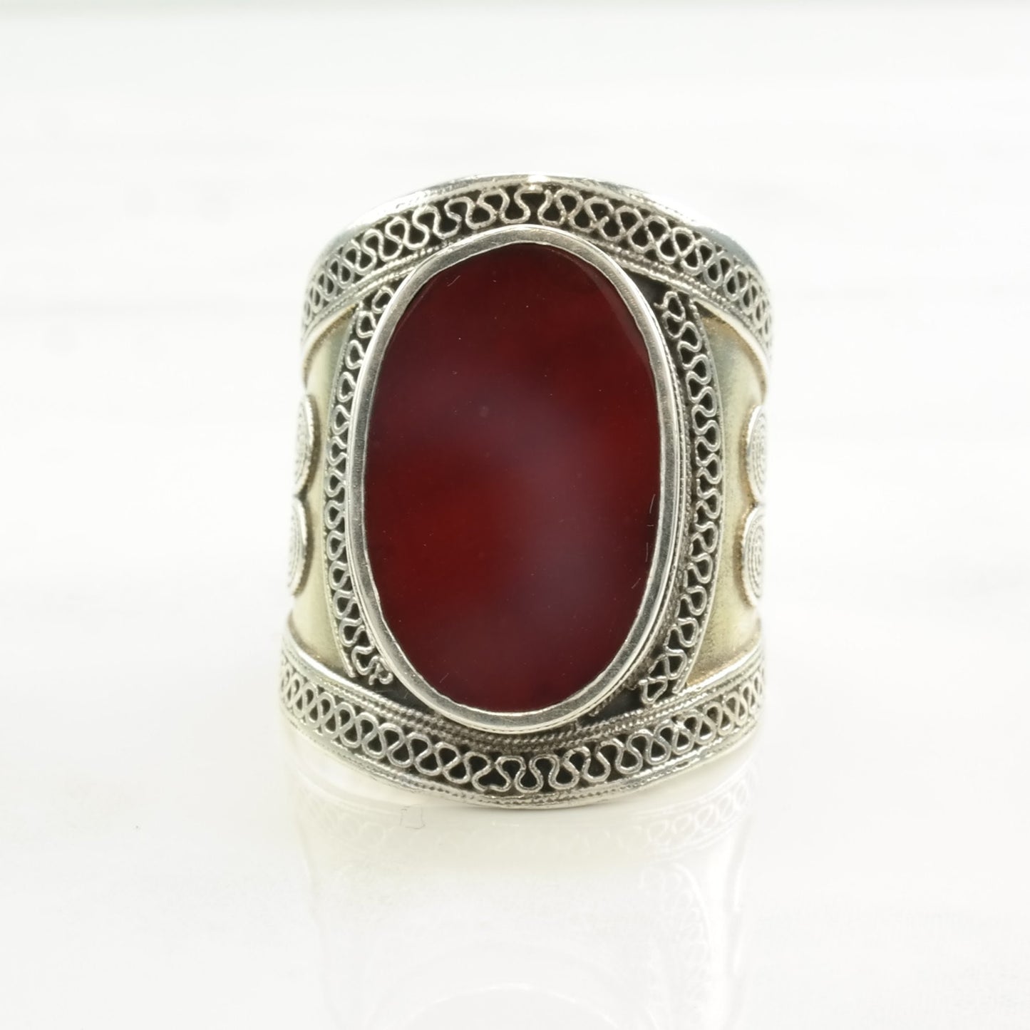 Vintage Sterling Silver Ring Carnelian Size 10 1/2