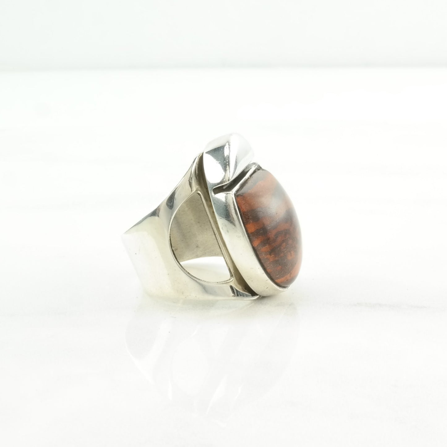 Vintage DTR Silver Ring Petrified Wood Modernist Sterling Brown Size 7 1/2