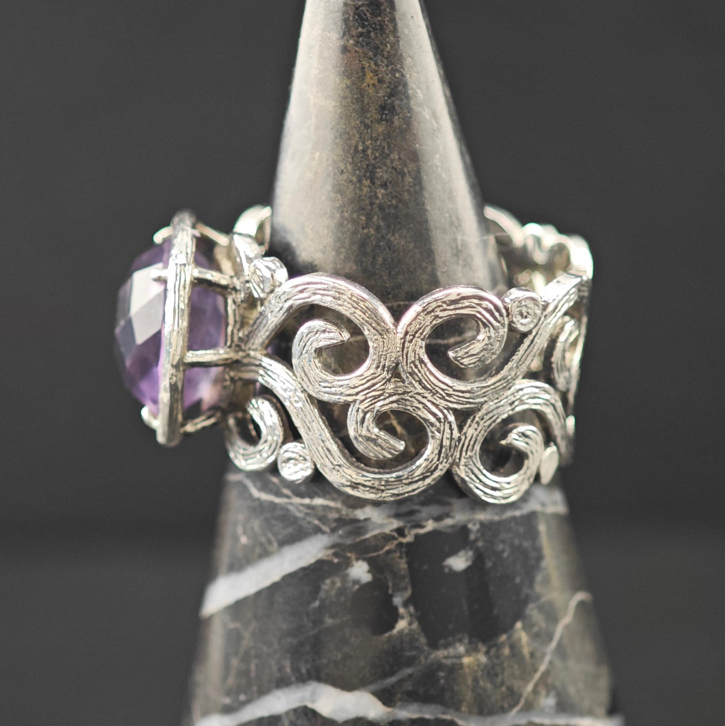 Israel Amethyst Filigree Ring Sterling Silver
