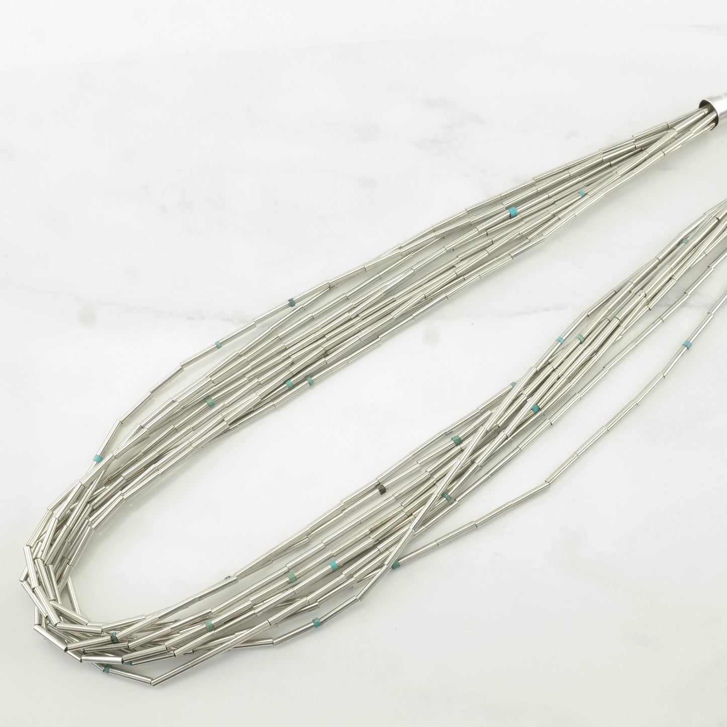 Vintage Southwest Sterling Silver Blue Turquoise Liquid Silver Necklace