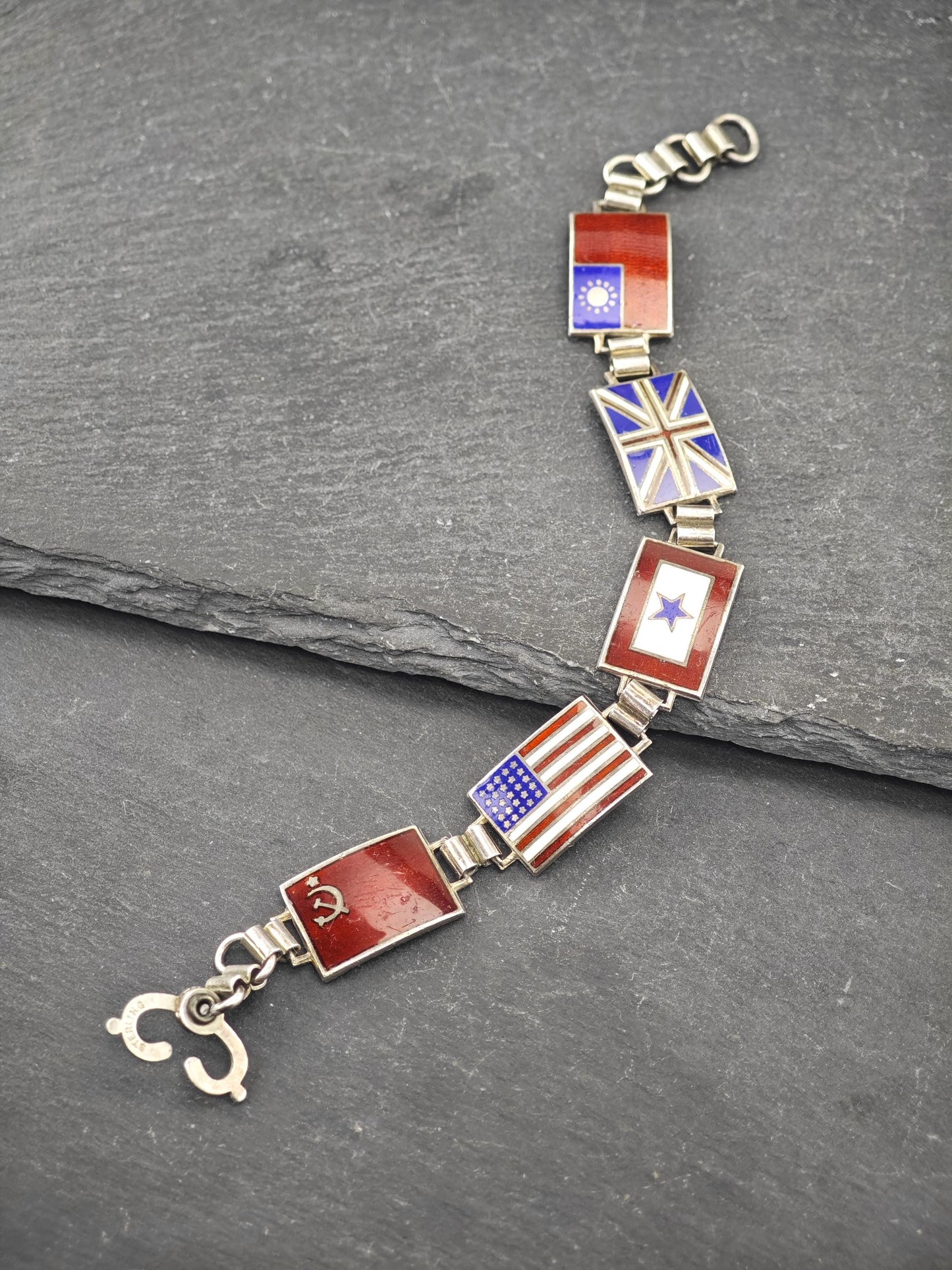 Vintage Enamel WWII Bracelet Sterling Silver