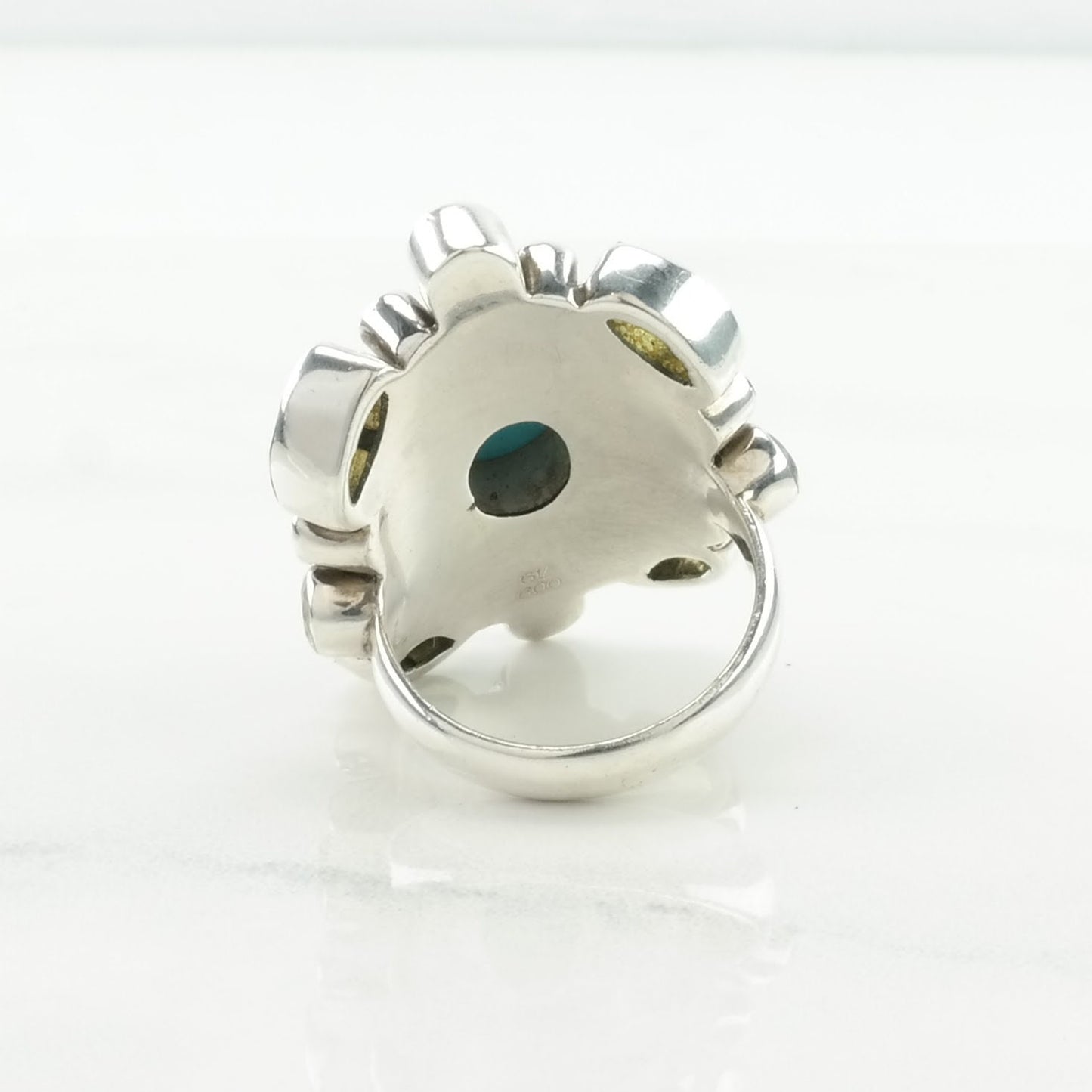 Nicky Butler Silver Ring Turquoise, Pearl, Peridot Cluster Sterling Sz7 1/4 R5258