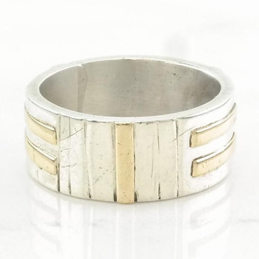 Vintage Ruff Silver Ring Band Gold Toned Accents Sterling Size 6 1/2