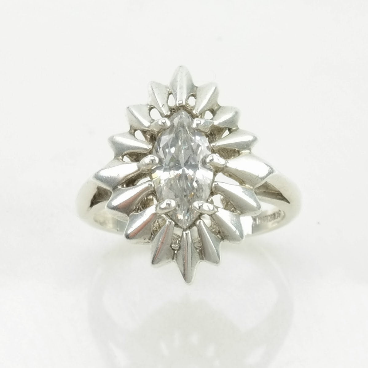 Vintage Kabana Silver Ring CZ Navette Sterling Size 6