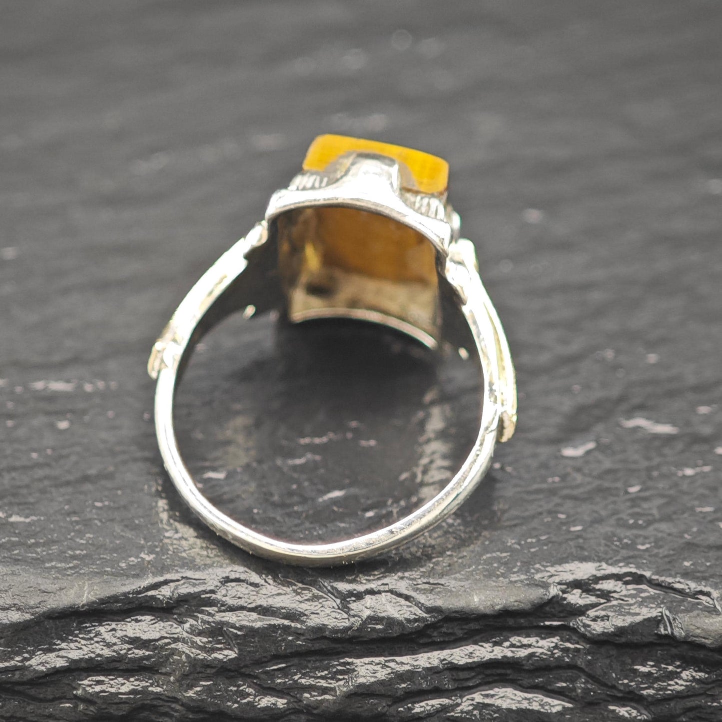 Art Deco Ring Sterling Silver Tiger Eye 10K Gold Filled Accent