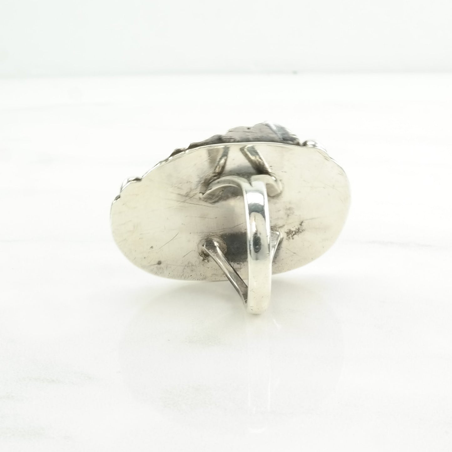 Vintage Native American Silver Ring Turquoise Leaf, Large Sterling Blue Size 6 3/4