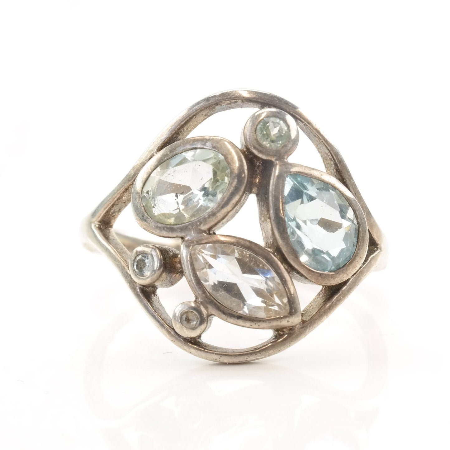 Multi-color Gemstone Silver Ring Size 7.25 Vintage Sterling