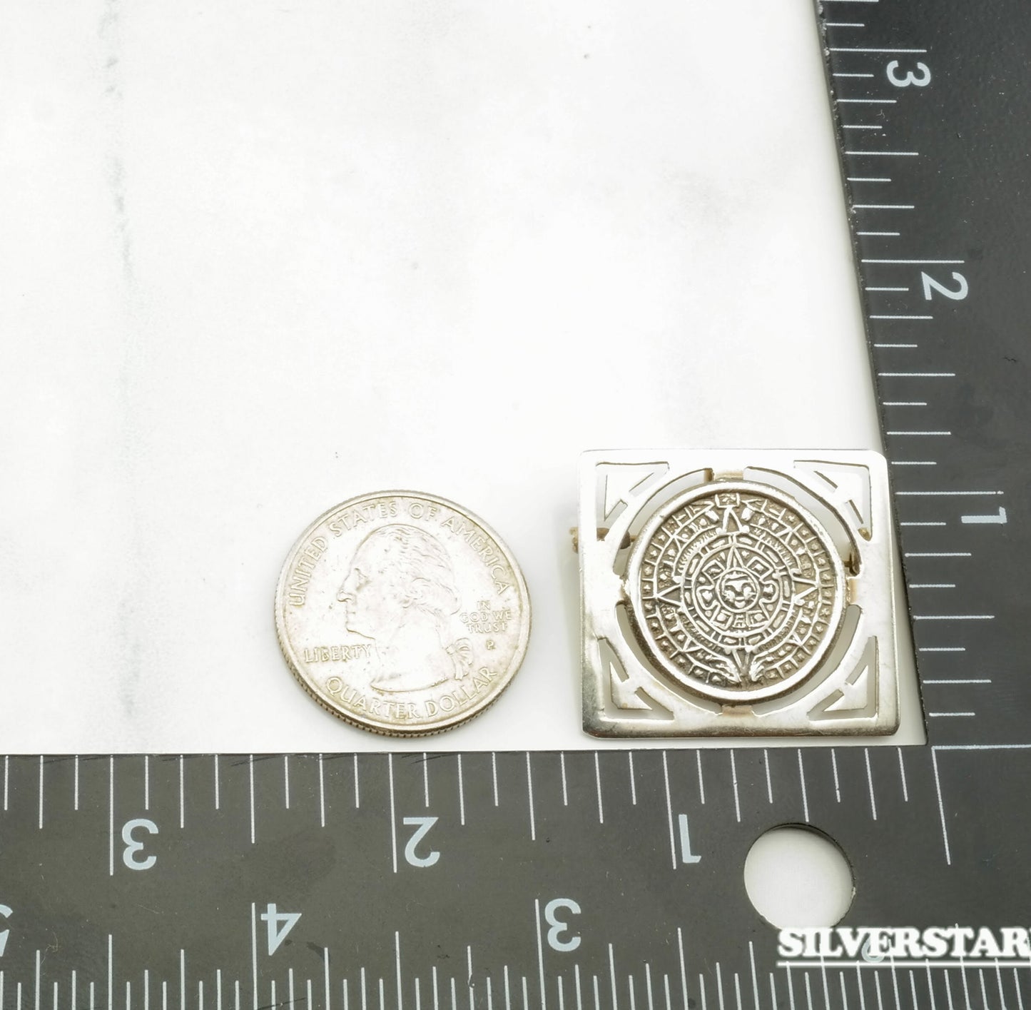 Aztec Calendar Sterling Silver Pendant Brooch B1351