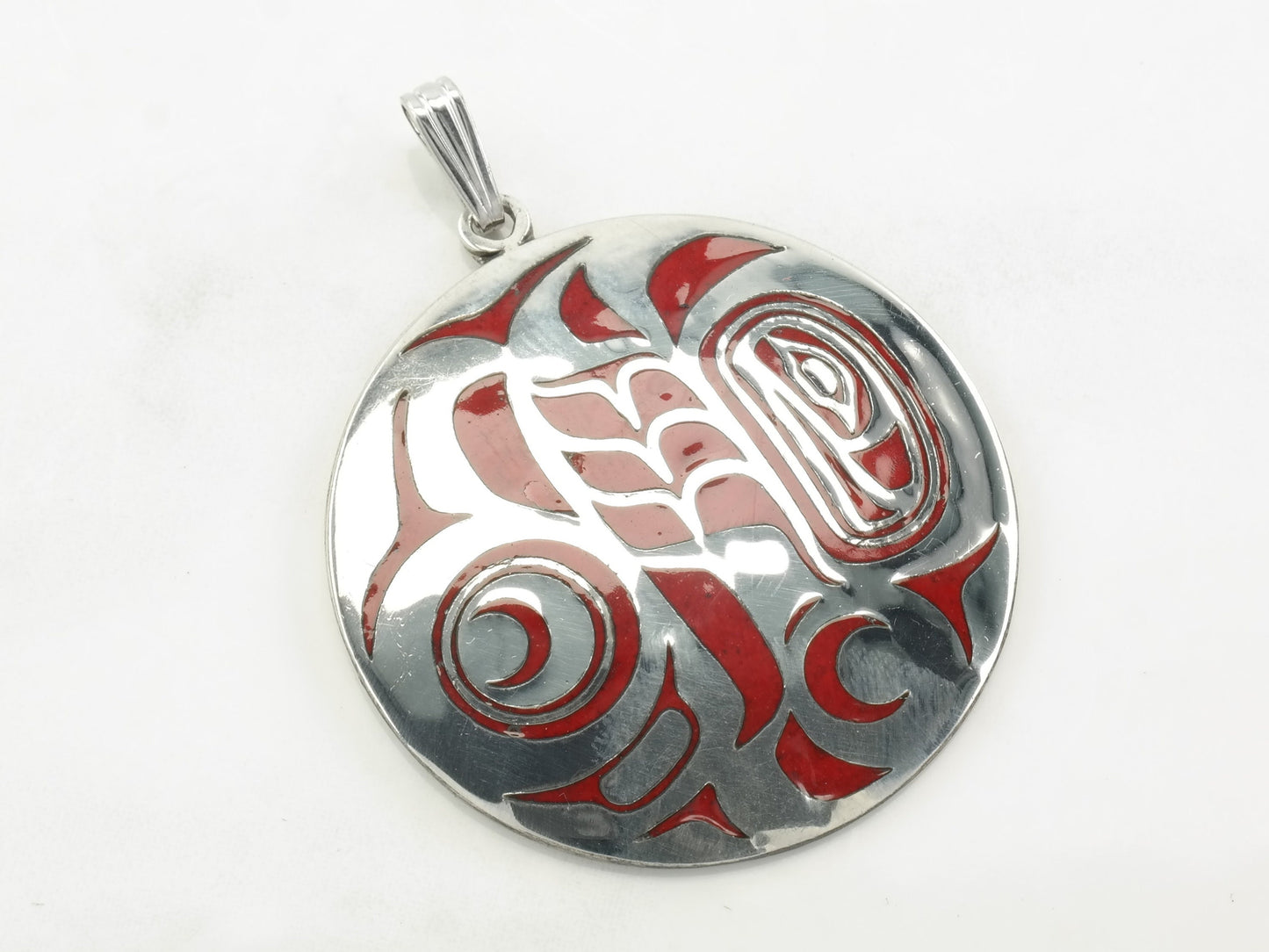 Vintage Marvin Oliver Enamel, Abstract, Indigenous Sterling Silver Pendant