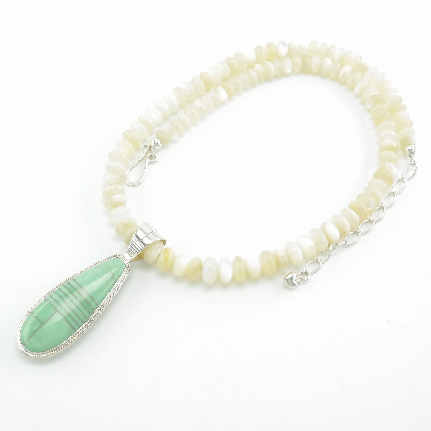 Vintage Turquoise, MOP Inlay, Bead, Reversible Necklace Sterling Silver