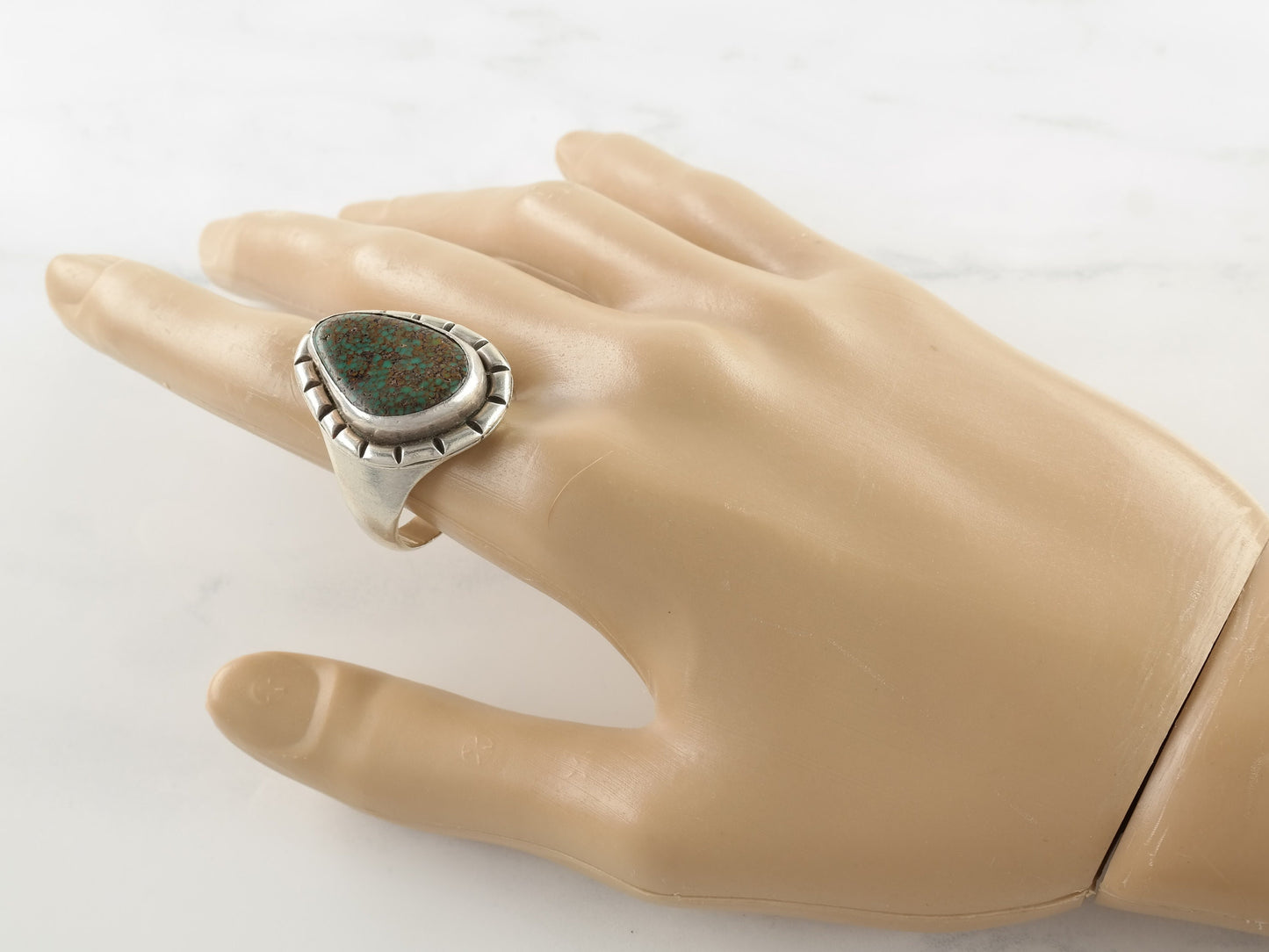 Vintage Native American Sterling Silver & Spiderweb Turquoise Ring, Size 12.5