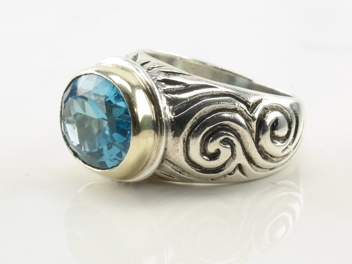 Vintage Sterling Silver Ring Topaz Gold Accent Size 6 3/4