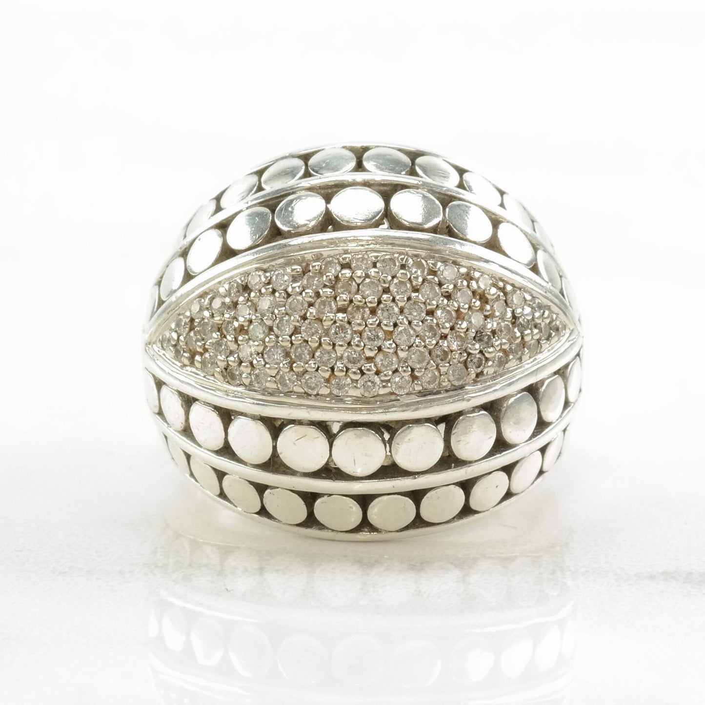 Vintage John Hardy Silver Ring Pave Diamond 18K Gold Sterling Size 7