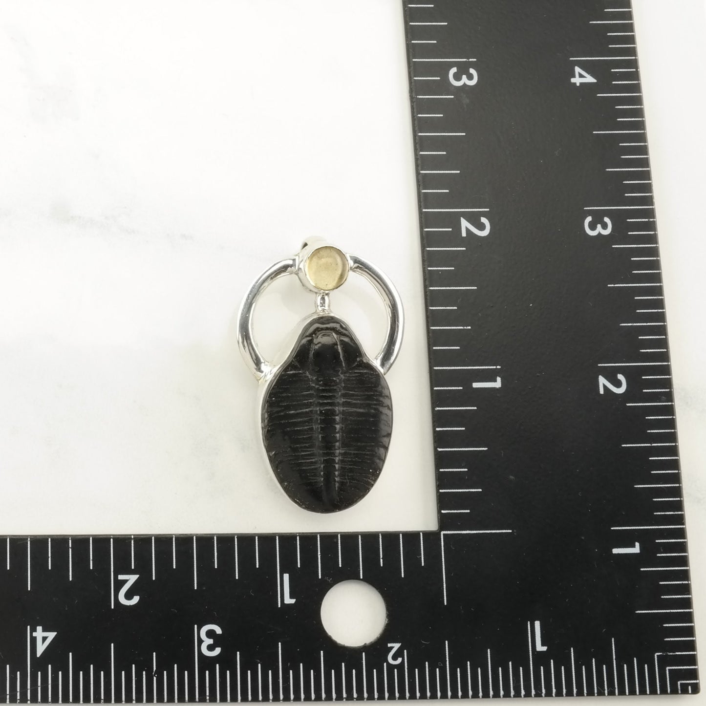 Vintage Sj Trilobite Fossil Citrine Sterling Silver Pendant