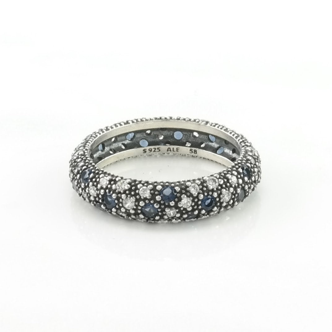 Pandora Silver Ring Blue/White Gemstones Sterling Sz8 1/4 R5242