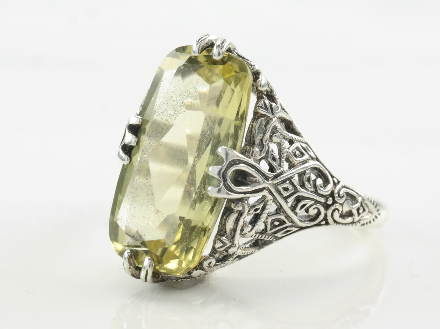 Vintage Sterling Silver Ring Citrine Ornate Size 6 3/4